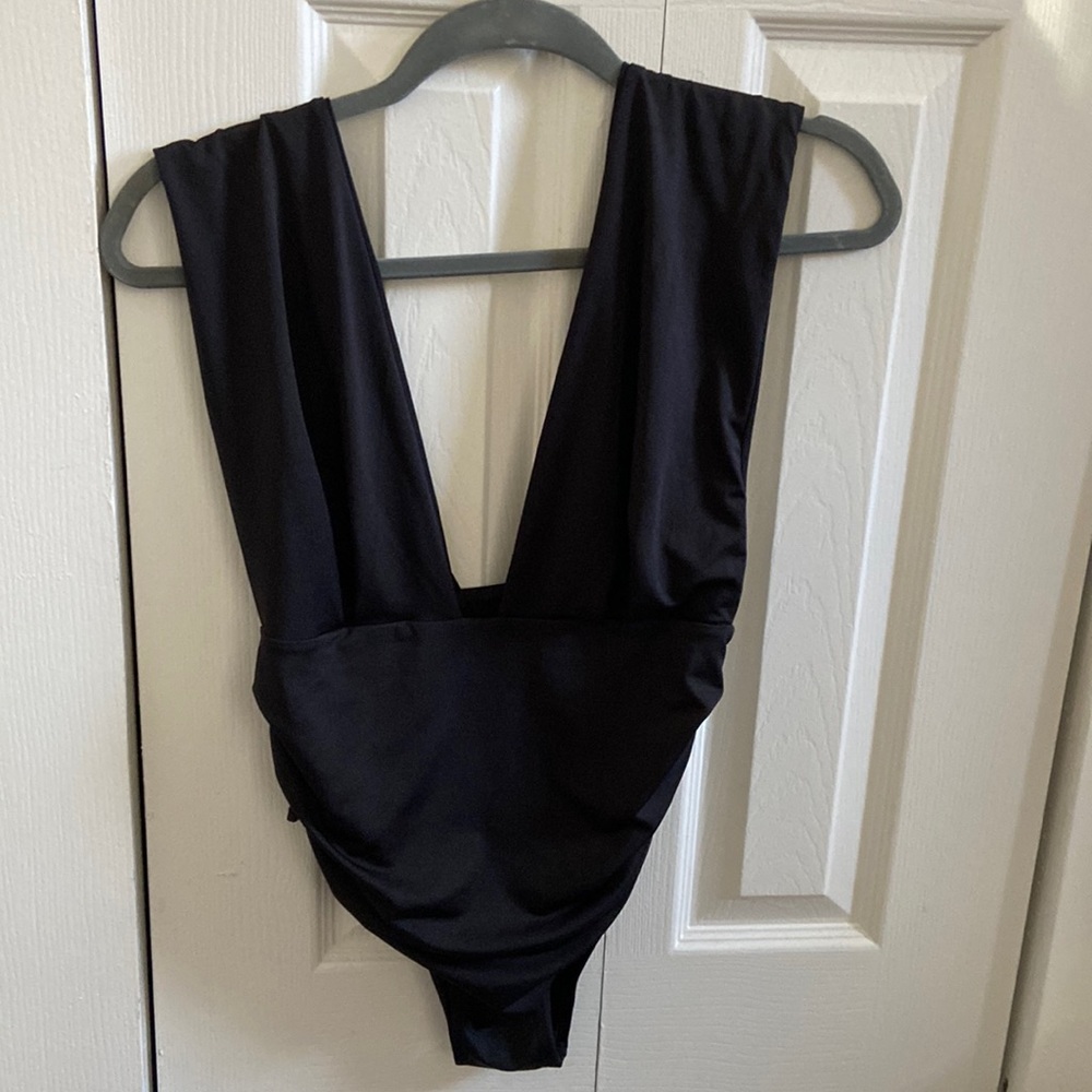Plunge neck black bodysuit. Size large